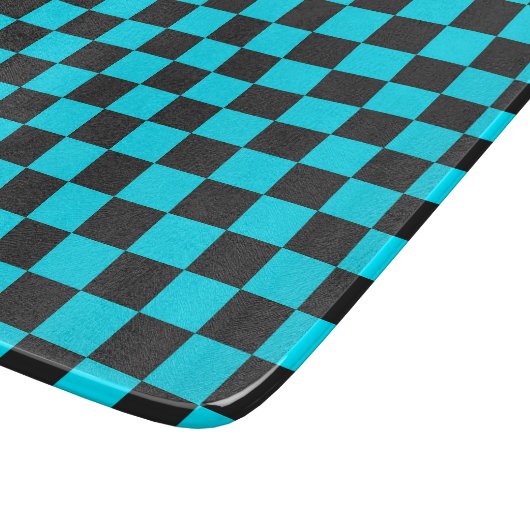 Cyan and charcoal checkerboard pattern snijplank (Hoek)