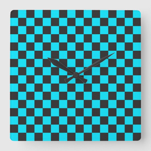 Cyan and charcoal checkerboard pattern vierkante klok (Voorkant)