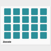 Cyan and charcoal checkerboard pattern vierkante sticker (Vel)