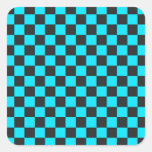 Cyan and charcoal checkerboard pattern vierkante sticker (Voorkant)