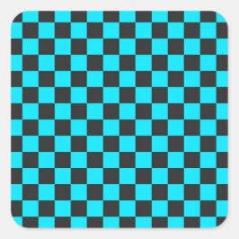 Cyan and charcoal checkerboard pattern vierkante sticker