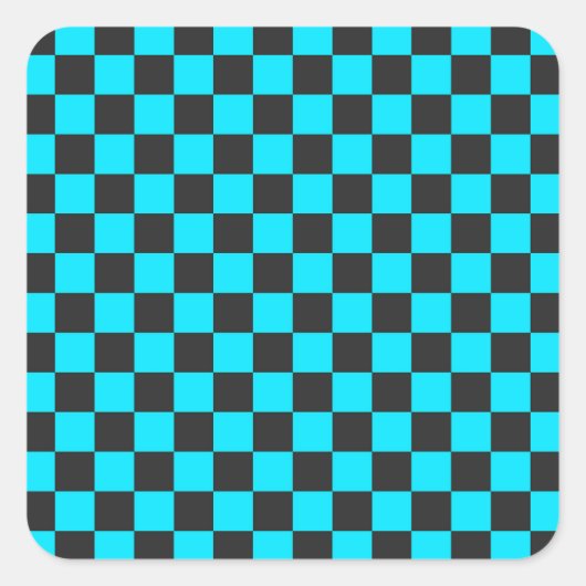 Cyan and charcoal checkerboard pattern vierkante sticker (Voorkant)