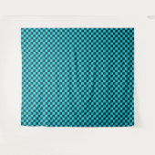 Cyan and charcoal checkerboard pattern wandkleed (Voorkant (horizontaal))