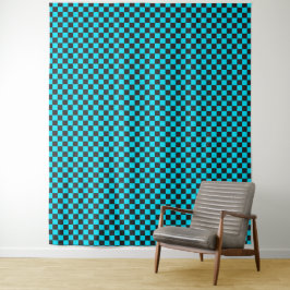 Cyan and charcoal checkerboard pattern wandkleed