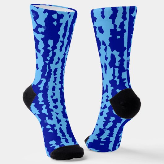 Cyan Blauwe Onregelmatige Abstracte Ontwerp Sokken (Gebogen)