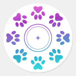 Cyan Blauwe Paarse Pootafdruk Sticker | Hond Kat L