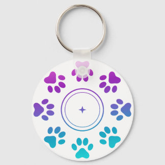 Cyan Blauwe Paarse Pootafdrukken Ontwerp Hond Kat Sleutelhanger
