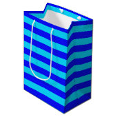 Cyan Blauwe Strepen Ontwerp  Medium Cadeauzakje (Voorkant Gekanteld)