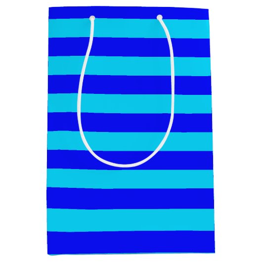 Cyan Blauwe Strepen Ontwerp  Medium Cadeauzakje (Voorkant)