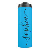 Cyan Blue Black Script Custom Thermal Tumbler Thermosbeker (Voorkant)