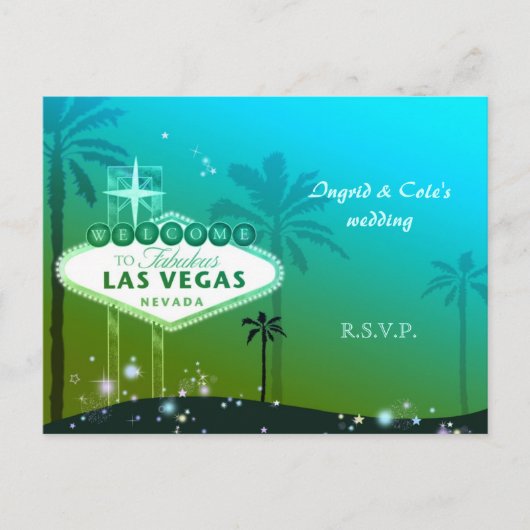 Cyan Blue Las Vegas Wedding RSVP Uitnodiging Briefkaart (Voorkant)
