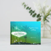 Cyan Blue Las Vegas Wedding RSVP Uitnodiging Briefkaart (Staand voorkant)