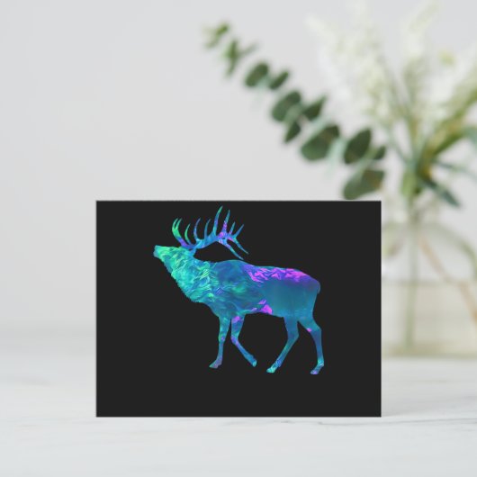 Cyan Blue Violet blauwgroen Elk Buck voor jachtcad Briefkaart (Staand voorkant)