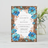 Cyan Bronzen Bruidsbloem Bruiloft Kaart (Staand voorkant)