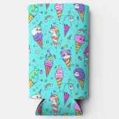 Cyan cute ice cream can unicorn pattern seltzer blikjeskoeler (Voorkant)