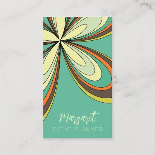 Cyan Daisy Event Planner Groovy 70s Hippie Flower Visitekaartje (Voorkant)