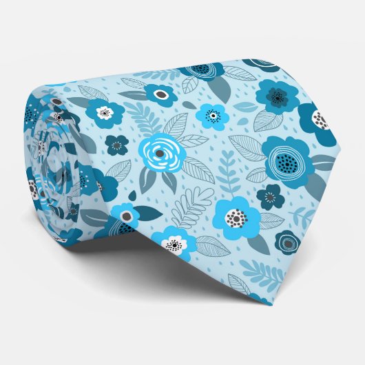 Cyan elegant ditsy floral pattern stropdas (Opgerold)