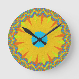 Cyan en Gouden Mandala-kunstprint Ronde Klok