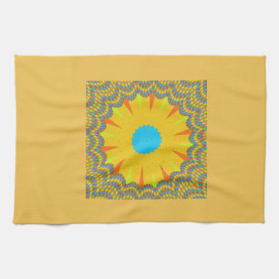 Cyan en Gouden Mandala-kunstprint Theedoek