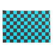 Cyan en houtskool schaakbordpatroon kussensloop (Achterkant-Rechts)