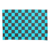 Cyan en houtskool schaakbordpatroon kussensloop (Voorkant-Links)