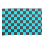 Cyan en houtskool schaakbordpatroon kussensloop (Voorkant-Rechts)