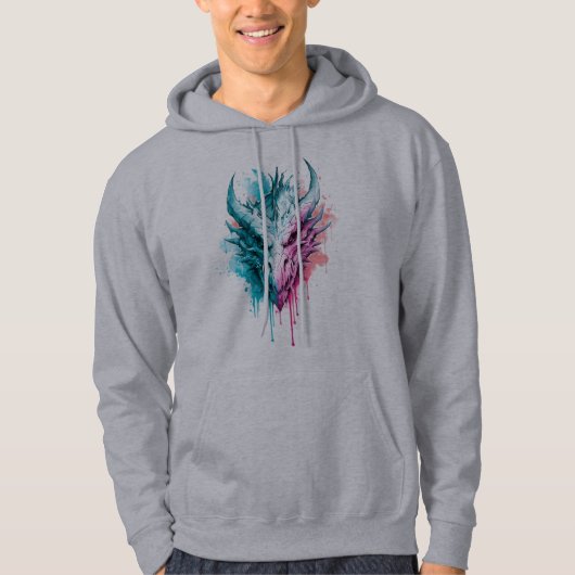 Cyan en Roze Draak Spat Hoody (Voorkant)