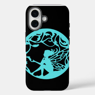 Cyan Fairy op zwarte achtergrond iPhone 16 Hoesje