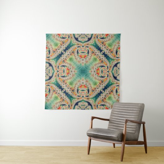 Cyan Fractal | Psychedelische Kunst Tapijt Wandkleed (In Situ (horizontaal))