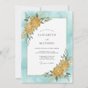 Cyan Gouden Dahlia Bruiloft Kaart