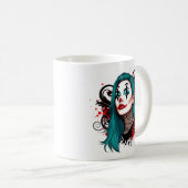 Cyan Haired Clown Queen - Spooky Chic Design Koffiemok (Voorkant rechts)