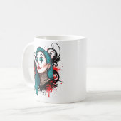 Cyan Haired Clown Queen - Spooky Chic Design Koffiemok (Voorkant links)