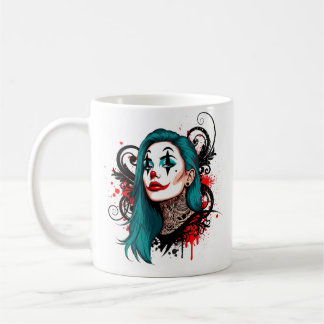 Cyan Haired Clown Queen - Spooky Chic Design Koffiemok