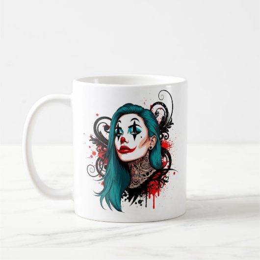 Cyan Haired Clown Queen - Spooky Chic Design Koffiemok (Links)