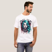 Cyan Haired Clown Queen - Spooky Chic Graphic T-shirt (Voorkant volledig)