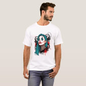 Cyan Haired Clown Queen - Spooky Chic Graphic T-shirt (Voorkant volledig)