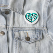 Cyan Hippie Love Heart Ronde Button 5,7 Cm (In situ)