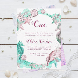 Cyan & Lavendel Onder het Zee Meisje Verjaardag Kaart