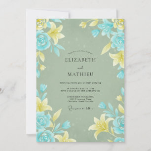 Cyan Lemon Lily Bruiloft Kaart