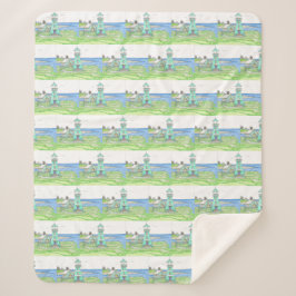 Cyan Lighthouse Sherpa Blanket Deken