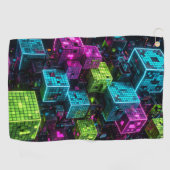 Cyan Magenta Lime Cyberpunk | Extreem 3D Golfhanddoek (Horizontaal)