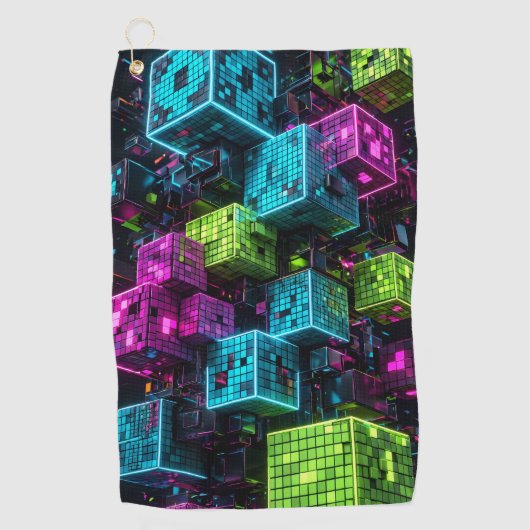 Cyan Magenta Lime Cyberpunk | Extreem 3D Golfhanddoek (Voorkant)