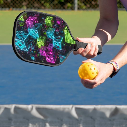 Cyan Magenta Lime Cyberpunk | Extreem 3D Pickleball Paddle (Insitu)