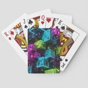 Cyan Magenta Lime Cyberpunk Extreem 3D Pokerkaarten