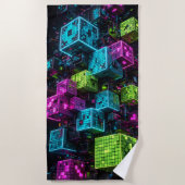Cyan Magenta Lime Cyberpunk | Extreem 3D Strandlaken (Voorkant)