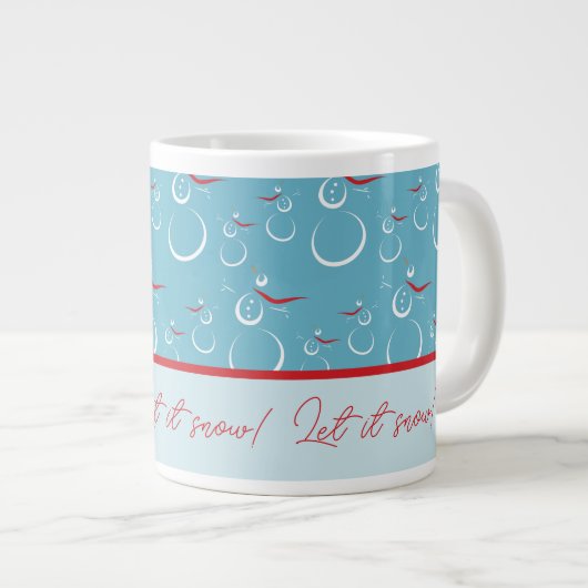 Cyan Red Laat Het Sneeuw Schattigee Sneeuwman Fami Grote Koffiekop (Voorkant rechts)