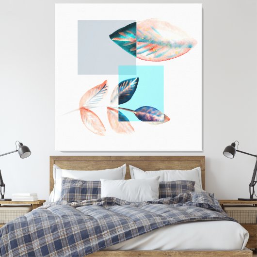 Cyan Red Leaf Canvas Afdruk (Insitu (Slaapkamer))