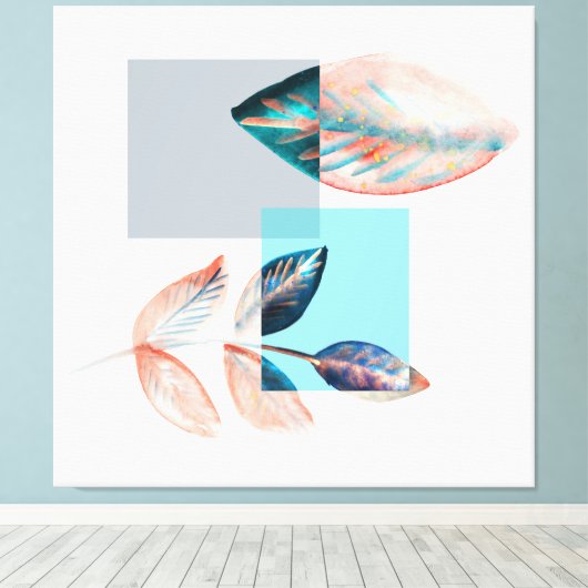 Cyan Red Leaf Canvas Afdruk (Insitu (Houten vloer))