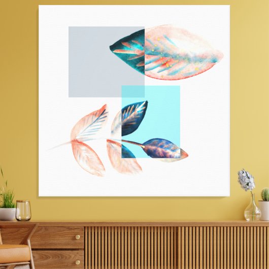 Cyan Red Leaf Canvas Afdruk (Insitu (Woonkamer))
