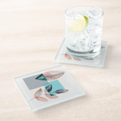 Cyan Red Leaf Glazen Onderzetter (Schuin)